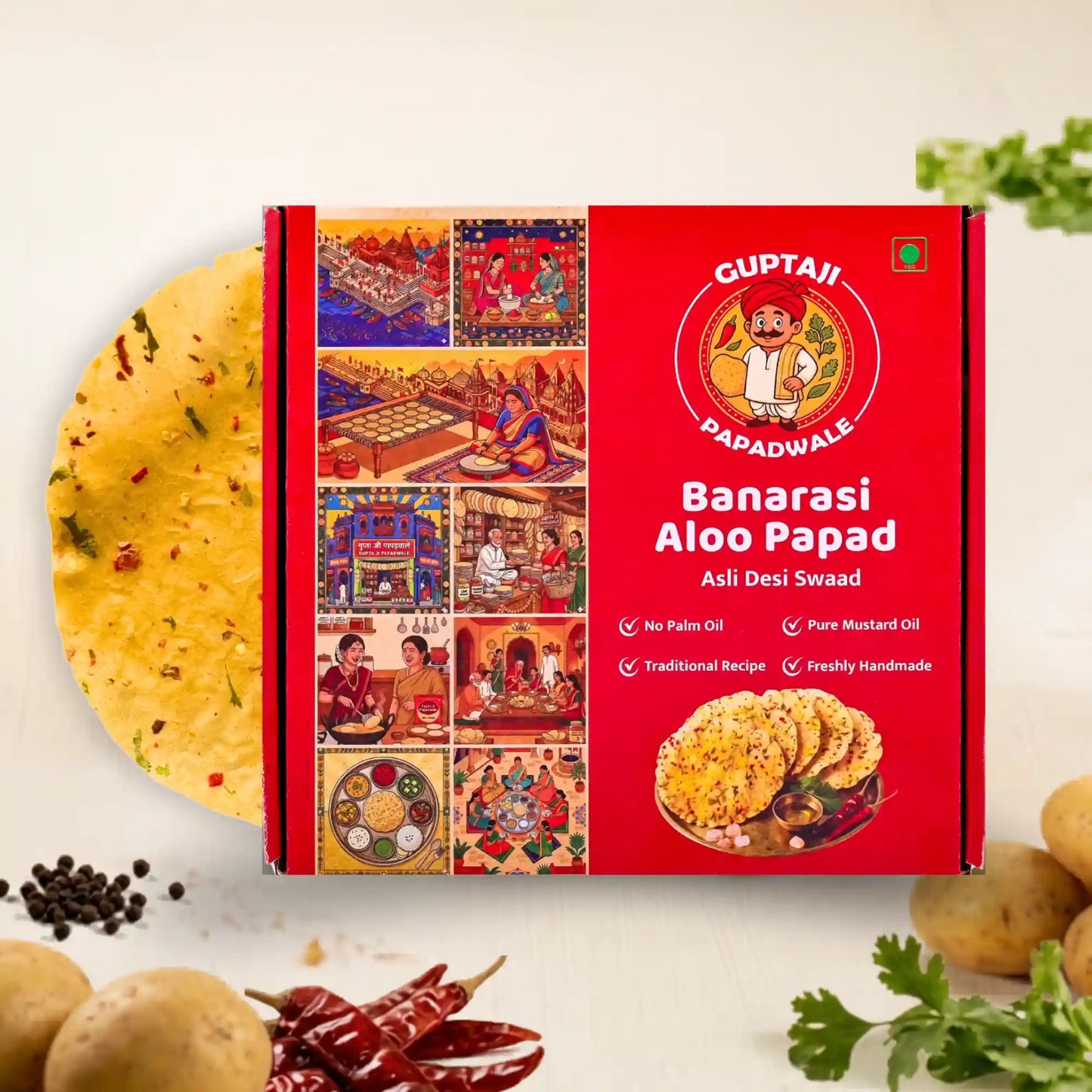 Banarasi Aloo Papad Red Chilli Coriander ‚Traditional Homemade Papad
