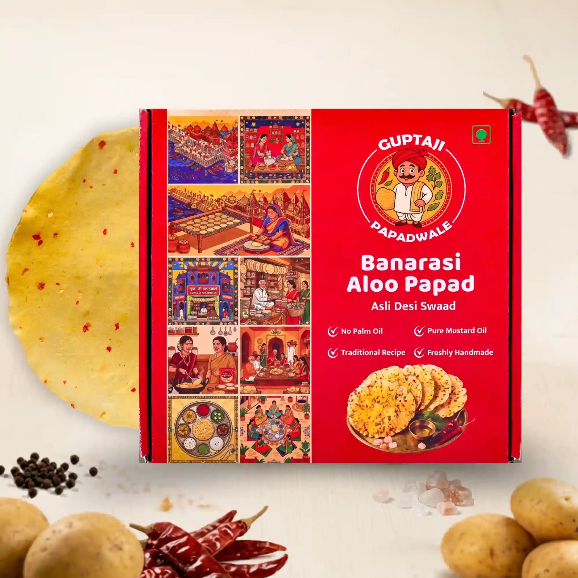 Banarasi Aloo Papad Rock Salt & Black Pepper ‚Vrat-Safe Sendha Namak Papad