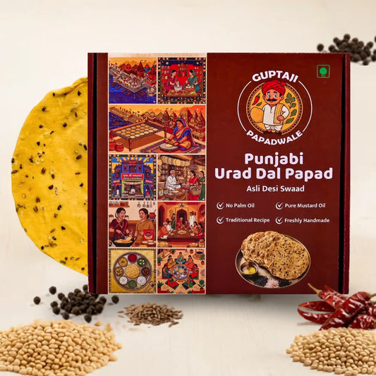 Handmade Punjabi Urad Dal Papad with hing jeera traditional sun-dried crispy Amritsari lentil crisp - Guptaji Papadwale.