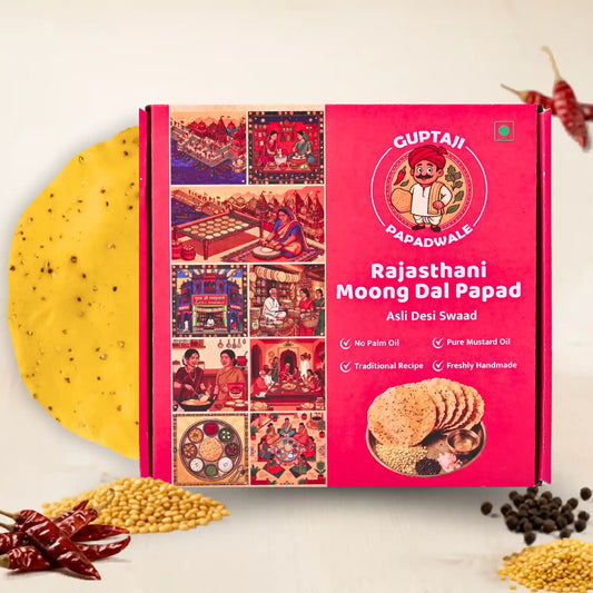 Handmade Rajasthani Moong Dal Papad in Classic style, traditional sun-dried crispy lentil crisp snack - Guptaji Papadwale.